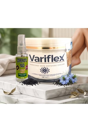 Variflex 100 ml Vücut Bakım Kremi 3 Adet + 30 ml Çörek Otu Yağı Hediye | Bacak ve Vücut Bakım Seti