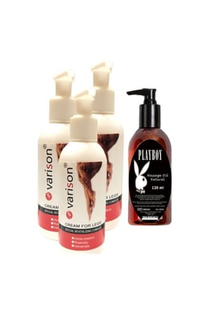 Varison Bacak Bakım Kremi 3 Adet + Playboy Natural 120 ml Masaj Yağı Hediyeli Bakım Seti