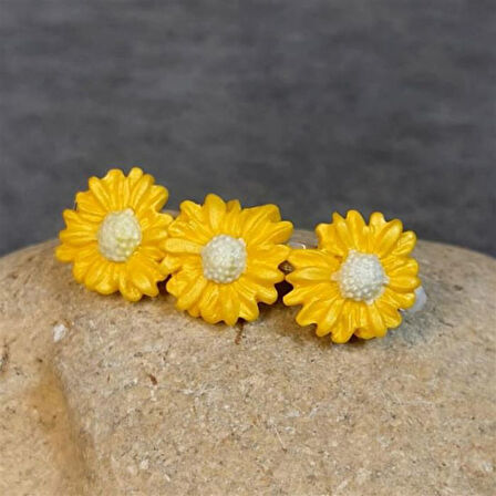 Uretti - Hülya 6683 9190 El Yapımı Polimer Kil Sarı papatya Çiçeği Tasarımlı Saç Tokası / 6 Cm