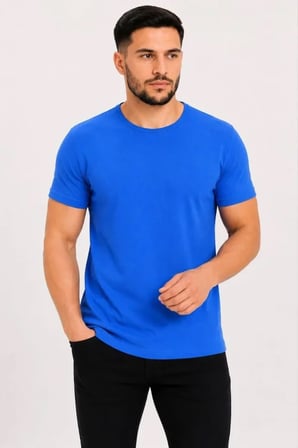 Modi Green Erkek Basic Tişört Bisiklet Yaka Kısa Kol Günlük Yazlık Slim Fit T-Shirt - Saks Mavisi