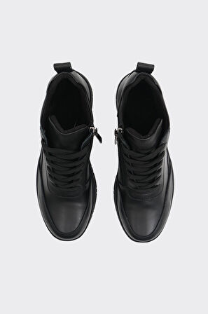 Hakiki Deri Bağcıklı Fermuarlı Kadın Bot 