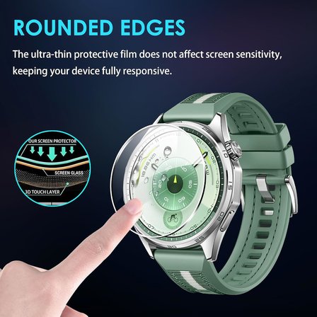Huawei Watch GT6 46mm için Kolay Uygulama Aparatlı Ekran Koruyucu 9H Sertliğinde Çizilmeye Karşı Koruyan Dokunma Hassasiyetini ve Görüntü Kalitesini Etkilemeyen Huawei GT6 46mm Koruyucu Cam