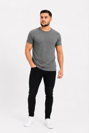 Modi Green Erkek Basic Tişört Bisiklet Yaka Kısa Kol Günlük Yazlık Slim Fit T-Shirt - Antrasit