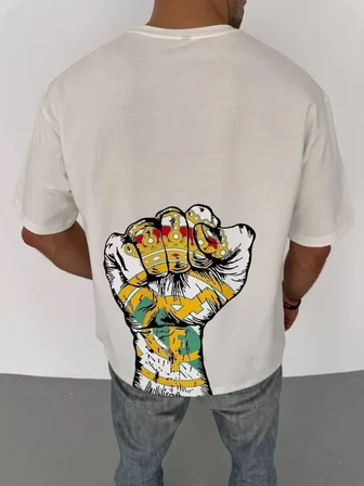 Modi Green Unisex Bisiklet Yaka Baskılı Oversize T-Shirt - Beyaz