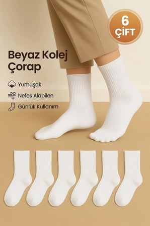 Unisex Kolej Stil Spor Çorap – 6’li Paket YÜKSEK PAMUK ORANLI