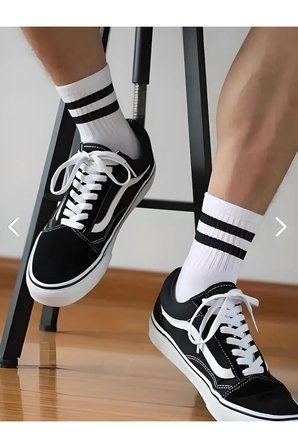 Unisex 5 li paket Siyah Beyaz Çizgili Kolej Çorap (5 Pairs)