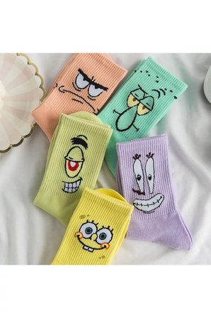 Uzn Socks 5'Li Erkek Pamuk Renkli Çizgi Film Desenli Spor Çorap