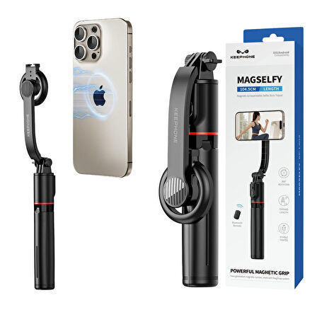 Keephone KP-LA04 MagSelfy 360 Derece Ayarlanabilir Magsafe Özellikli 104.5cm BT Selfie Gimbal