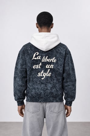 Erkek Liberte Yazı Detaylı Yıkamalı Oversize Zip Siyah