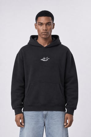 Erkek Lake Como Patch Detaylı Oversize Hoodie Siyah