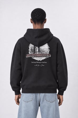 Erkek Lake Como Patch Detaylı Oversize Hoodie Siyah