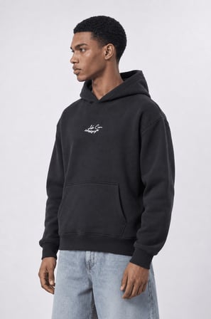 Erkek Lake Como Patch Detaylı Oversize Hoodie Siyah
