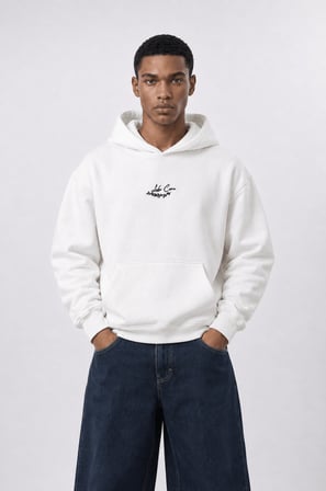 Erkek Lake Como Patch Detaylı Oversize Hoodie Ekru