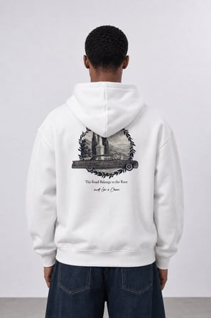 Erkek Lake Como Patch Detaylı Oversize Hoodie Ekru