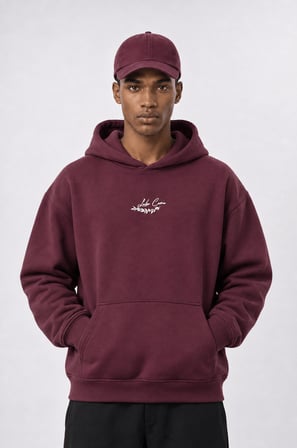 Erkek Lake Como Patch Detaylı Oversize Hoodie Bordo