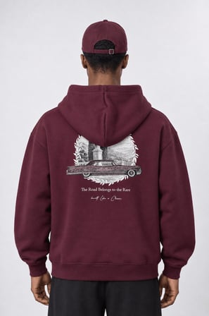Erkek Lake Como Patch Detaylı Oversize Hoodie Bordo