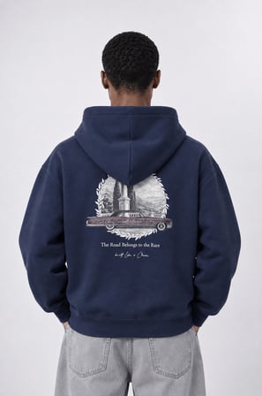 Erkek Lake Como Patch Detaylı Oversize Hoodie Lacivert