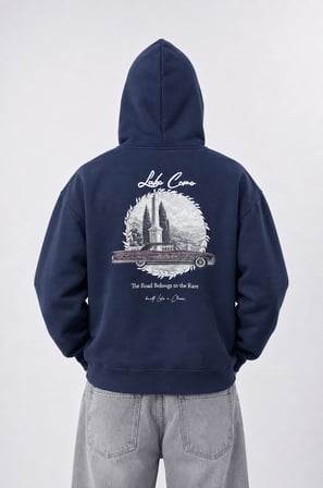Erkek Lake Como Patch Detaylı Oversize Hoodie Lacivert