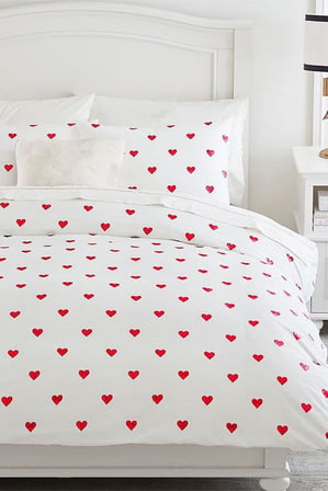 Heart Tek Kişilik Çarşafı Lastikli Kalpli Nevresim Takımı Kırmızı