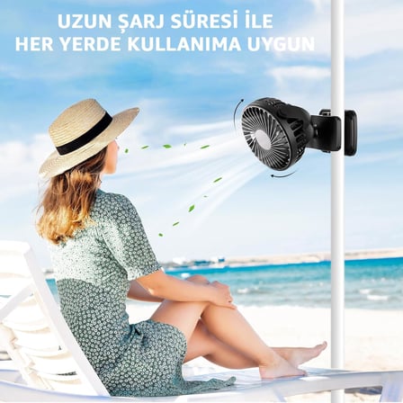 Şarjlı USB Mini Klipsli Vantilatör Fan - 3 Kademeli - 360° Hareketli - Bebek Arabası, Ofis, Masaüstü, Kamp Kullanımı İçin Uygun - Sessiz ve Taşınabilir - Asorti Renk