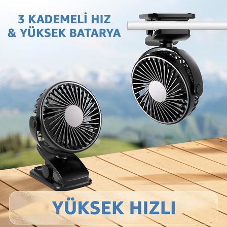 Şarjlı USB Mini Klipsli Vantilatör Fan - 3 Kademeli - 360° Hareketli - Bebek Arabası, Ofis, Masaüstü, Kamp Kullanımı İçin Uygun - Sessiz ve Taşınabilir - Asorti Renk