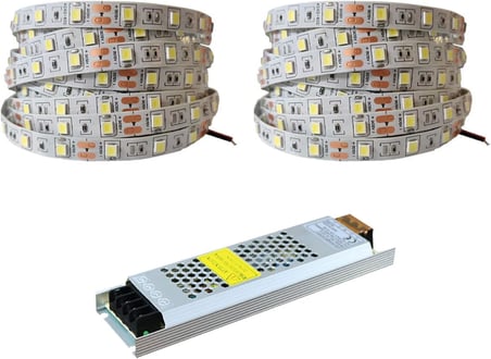 10 Metre Şerit LED Günışığı Renk + 12v 10 Amper 120 Watt LED Trafo - 3 Dirençli Double Pcb - Oturma Odası, Yatak Odası ve Mutfak için Gizli Aydınlatma