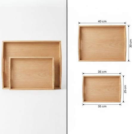 Dogal Bambu 2’Li Ahsap Tepsi Seti | Buyuk 40×30 Cm – Kucuk 35×25 Cm | Servis, Kahvalti, Sunum Ve Dekor Tepsisi | Dayanikli, Saglam, Sik Tasarim