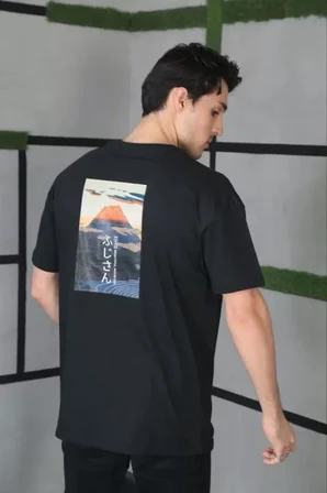 Modi Green Unisex Bisiklet Yaka Baskılı Oversize T-Shirt - Siyah
