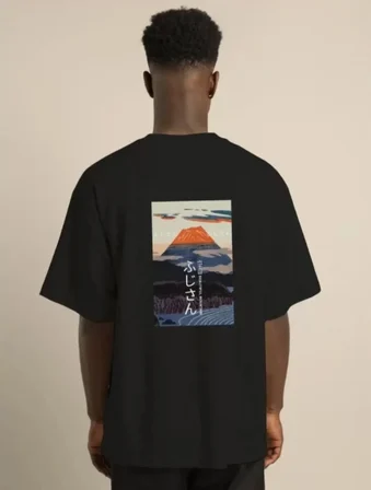 Modi Green Unisex Bisiklet Yaka Baskılı Oversize T-Shirt - Siyah