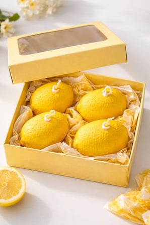 Nish Candles Limon Mum 4'lü Set Hediye Kutusunda İlkbahar Yaz Dekoru Balkon Bahçe Dekorasyonu