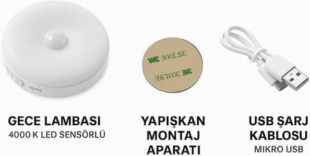 6'lı Set Hareket Sensörlü Gece Lambası – USB Şarjlı 4000K Gün Işığı LED – Duvar, Dolap, Merdiven, Başucu için Akıllı Işık