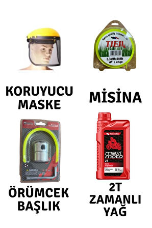 Motorlu Tırpan Seti Koruyucu Maske-Misina-Örümcek Başlık-Yağ