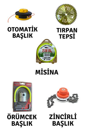 Motorlu Tırpan 4 lü Başlık Seti ve Tien Tırpan Misinası