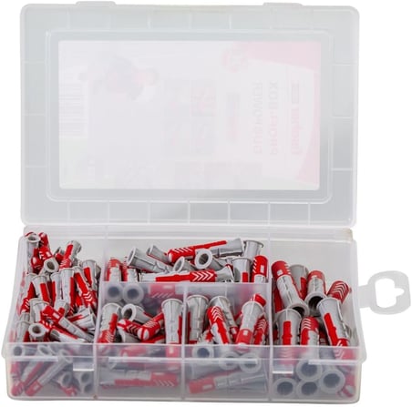 fischer PROFI-BOX DUOPOWER, 132 dübelli dübel kutusu (60 adet 6 x 30, 60 adet 8 x 40, 12 adet 10 x 50), evrensel dübel, pratik set, amatör ve profesyoneller için dübel kutusu, vidasız