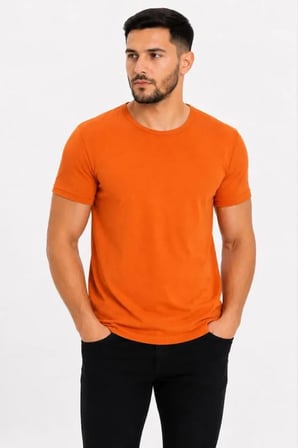 Modi Green Erkek Basic Tişört Bisiklet Yaka Kısa Kol Günlük Yazlık Slim Fit T-Shirt - Turuncu