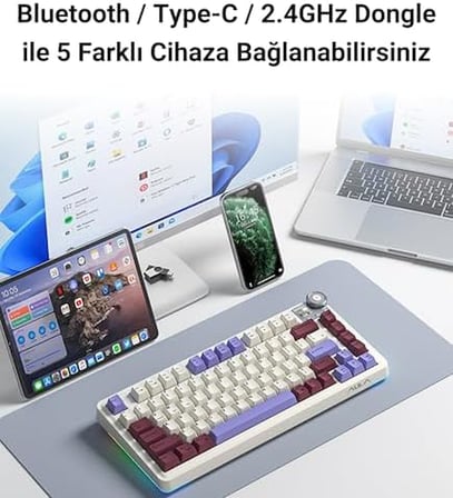 Aula AU75 3 Modlu RGB Hot Swap Mekanik TKL Seiya Switch Kablosuz Makrolu Klavye Siyah