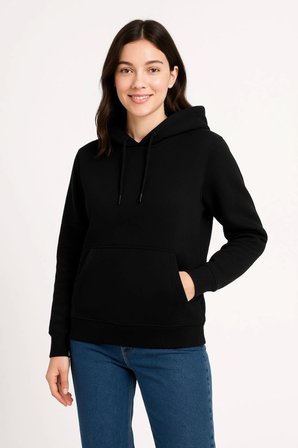 Modi Green Üç İplik Kapüşonlu Kanguru Çepli SweatShirt Hoodie - Siyah
