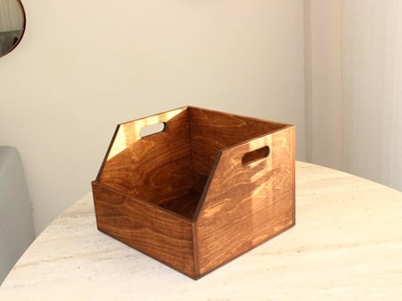 Büyük Boy Organizer Ahşap Sandık 12" LP Plak İçin Uygun Boyut (Kestane Kırmızısı)