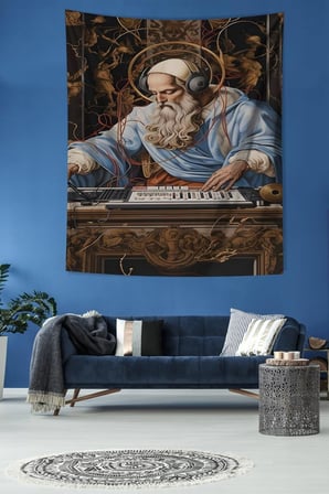 Müzik Temalı Dj Desen Leke Tutmaz Kumaş Duvar Örtüsü Duvar Halısı Tapestry PNTR540, 140 x 140