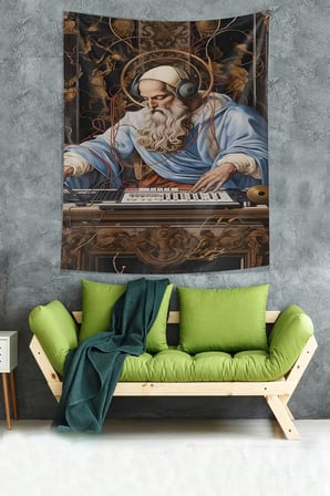 Müzik Temalı Dj Desen Leke Tutmaz Kumaş Duvar Örtüsü Duvar Halısı Tapestry PNTR540, 140 x 140