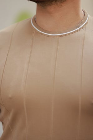 Modi Green Erkek Bisiklet Yaka çizgi Desenli Ribanalı Kısa Kollu Tshirt