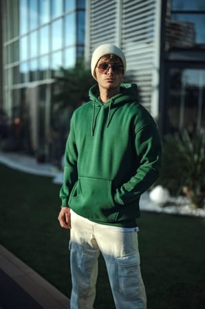 Modi Green Üç İplik Penye Kapşonlu Basic SweatShirt - Haki