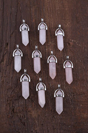 Doğal Çivi Kesim Pembe Kuvars Kolye - KL0229