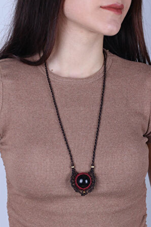 Oniks Taşı Örme Kolye - 200002