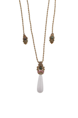 Pembe Kuvars Taşı Örme Kolye - 200004