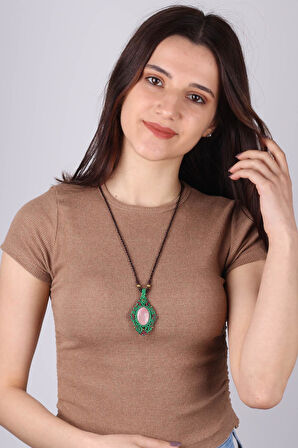 Rodonit Taşı Örme Kolye  - 200008