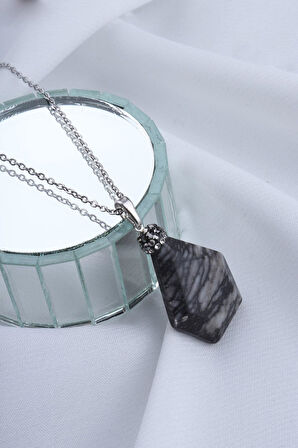 Siyah Rodonit Taşı Kadın Kolye - 200130