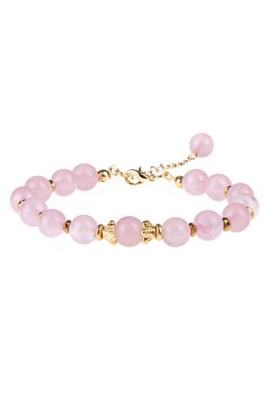 Doğal Pembe Kuvars Taşlı Kadın Bileklik - 300180