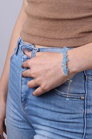 Doğal Akuamarin Taşlı Kadın Bileklik - 300195