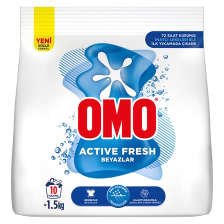 4 Adet Omo Active Fresh Beyazlar Toz Deterjanı 1.5 Kg